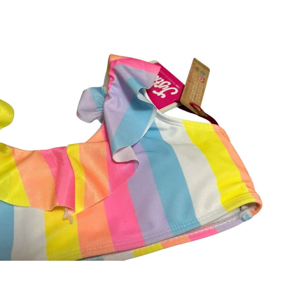 Justice Girls‎ Rainbow Striped Ruffle Bikini Swim Top M 10 New With Tags